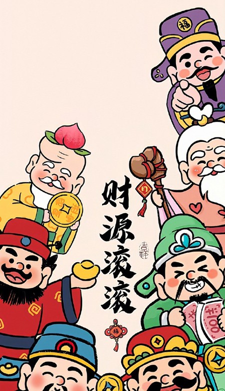 2024龙年接财神的喜庆壁纸 醒醒到你发财啦