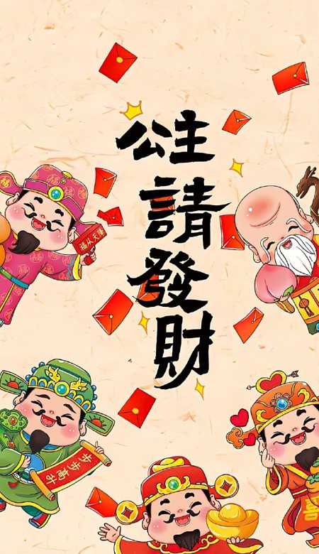 2024龙年接财神的喜庆壁纸 醒醒到你发财啦