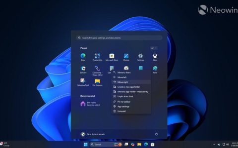 Win11预览版新升级:开始菜单右键新增左/右移动选项