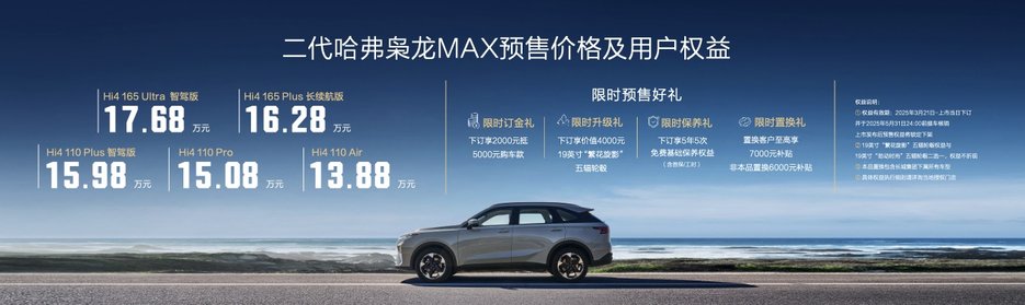 高阶智驾上车即搭载 二代哈弗枭龙MAX预售价13.88万起