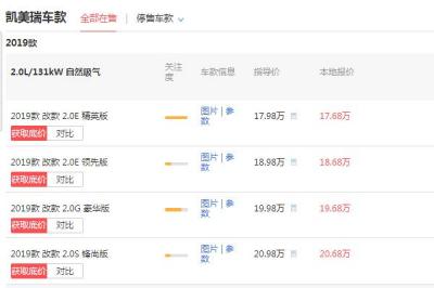 凯美瑞价格多少钱一辆 起落地价不足18万