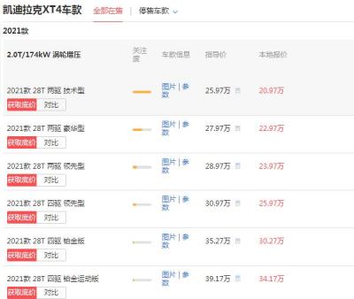 凯迪拉克xt4哪个版本值得买 四驱领先型值得买但两驱技术型最便宜