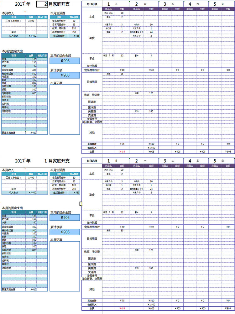 2019年家庭总支出记账本