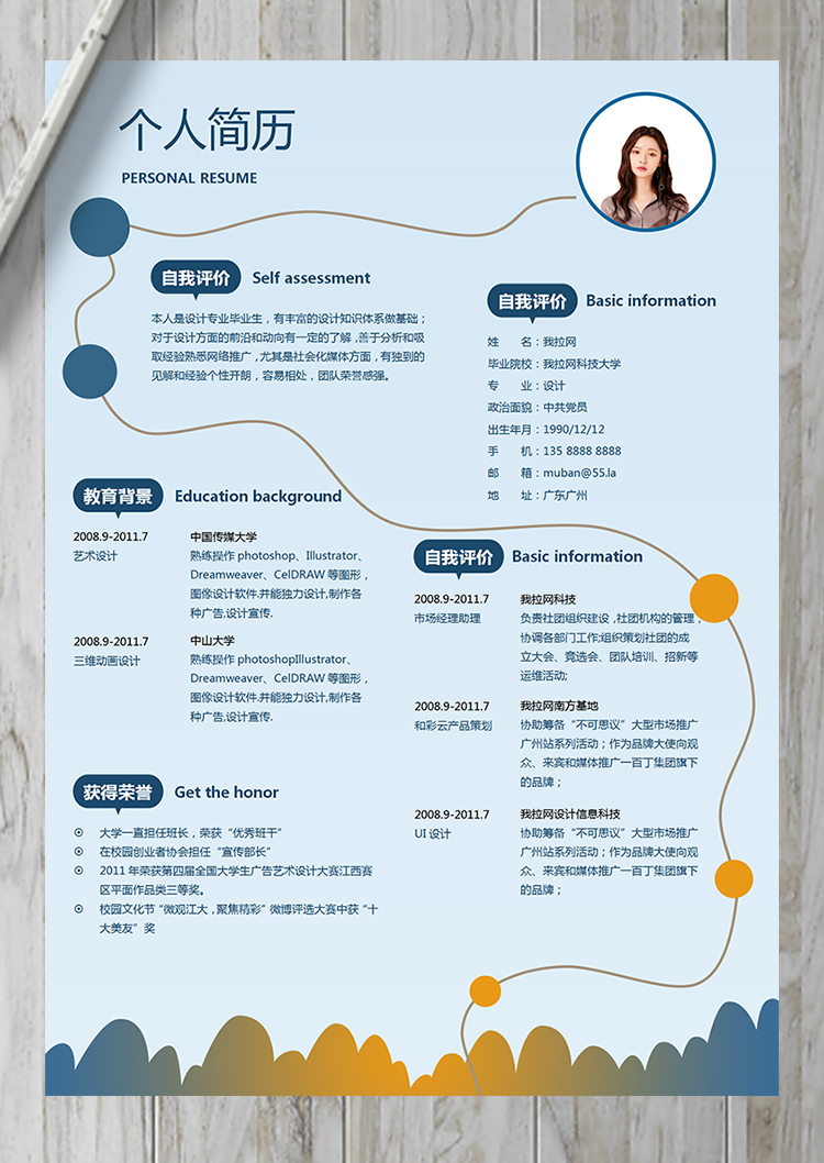 蓝色精美通用设计总监简历模板