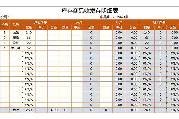 库存商品收发存明细表