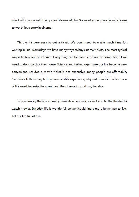 英语四级作文：在电影院看电影的好处