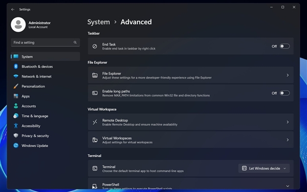 Windows 11设置更新：将迎来“高级”选项页面