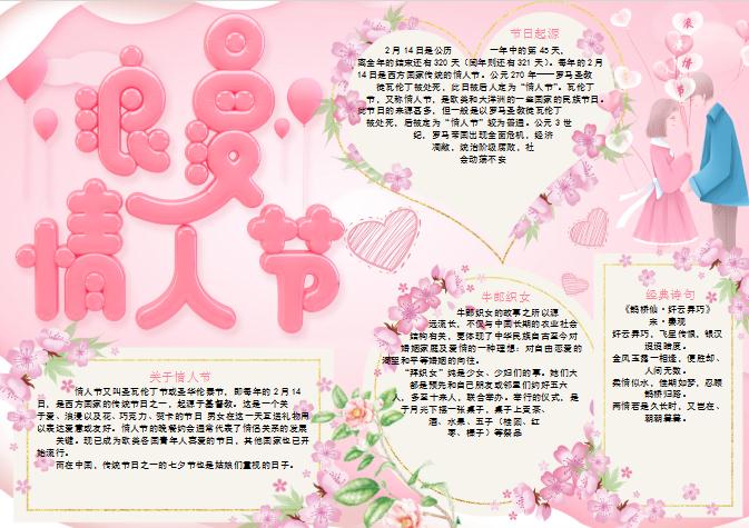 清新浪漫粉色情人节手抄报Word模板