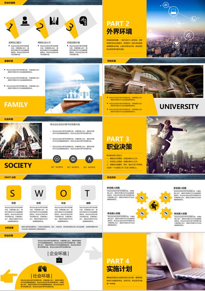 创意黄色大学生职业生涯规划