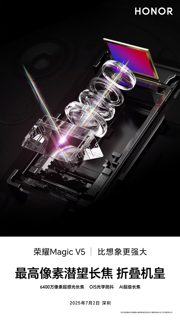 8.8mm满血折叠机皇！荣耀Magic V5搭载6400万最高像素潜望长焦