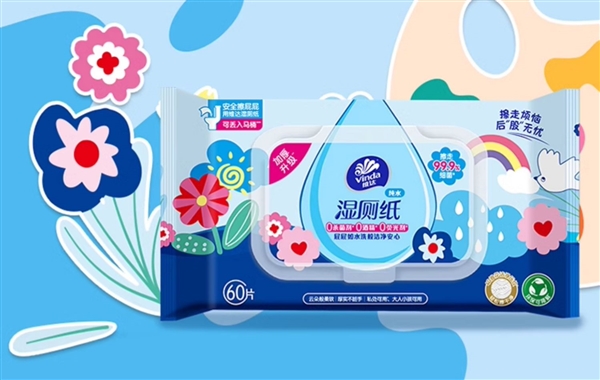 用后直接可丢马桶里：维达多巴胺湿厕纸8分/张