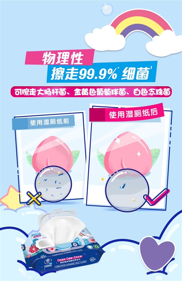 用后直接可丢马桶里：维达多巴胺湿厕纸8分/张