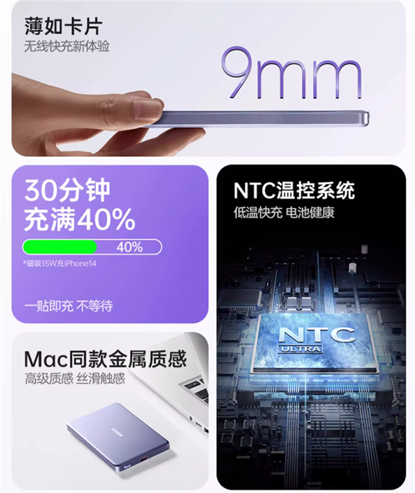 苹果超强磁吸 名创优品5000mAh超薄无线充电宝66.5元新低