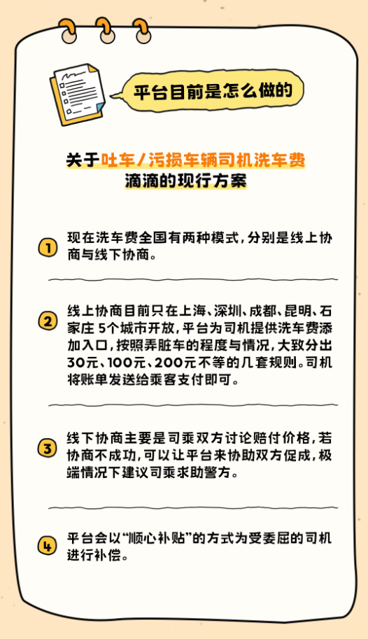 乘客吐车上到底要不要付洗车费 滴滴公布新方案