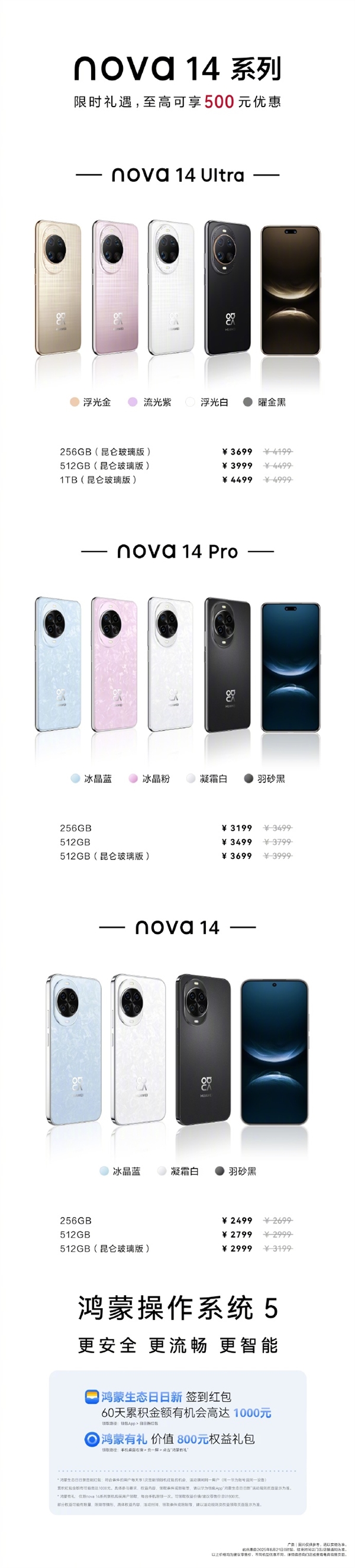 首发麒麟8020 华为nova 14系列限时降价 至高优惠500元 2499元起