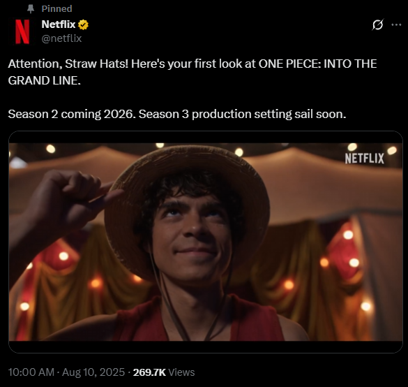 网飞真人版《海贼王》第二季首曝预告片：路飞、索隆回归
