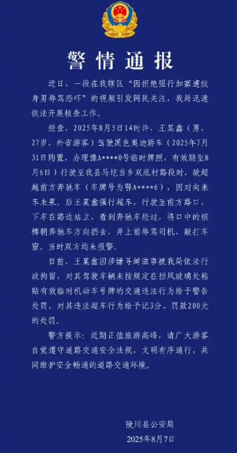 女司机拒绝奥迪加塞 遭光膀纹身男下车辱骂 官方通报来了