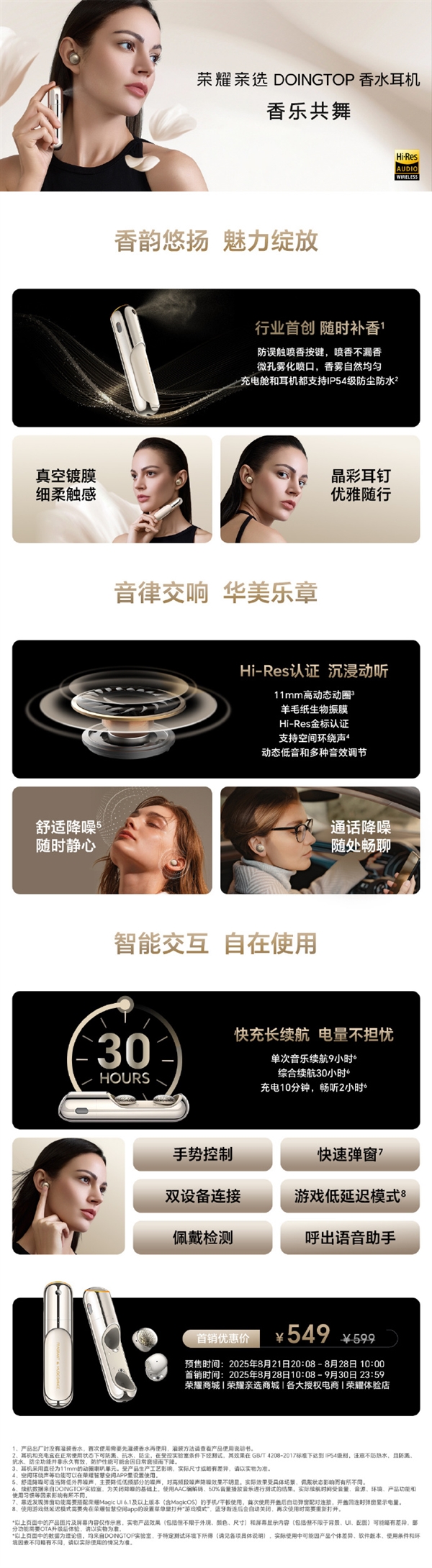 549元！荣耀亲选DOINGTOP香水耳机发布：行业首创可喷香机舱 耳钉造型