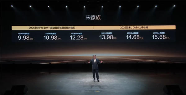 油耗创全球SUV新低！2026款比亚迪宋Pro/宋L DM-i家族上市：9.98万起