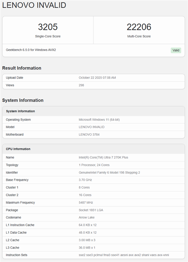 Intel升级版酷睿Ultra 7 270K Plus首次现身：开放隐藏核心+缓存、提速10％