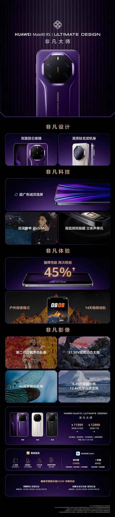 独享20GB内存! 华为Mate 80 RS非凡大师正式发布:11999元起