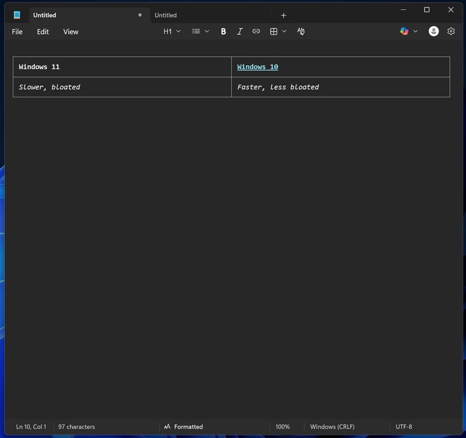 支持 Markdown且媲美Word! Win11记事本原生表格功能上手体验