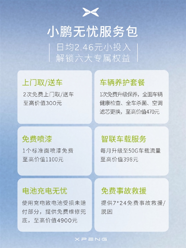 899元/年 小鹏“无忧服务包”正式上线：享价值7600元六大服务